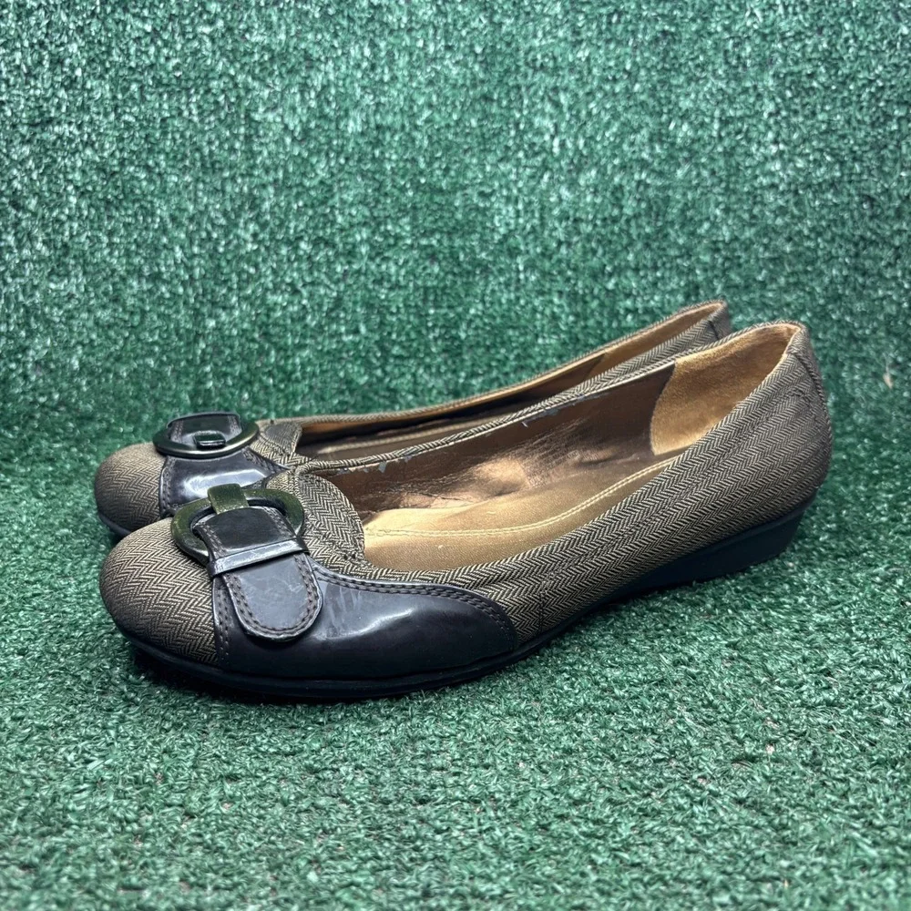 Natural Soul Malvina Herringbone Buckle Classic Ballet Flats Brown Womens Sz 10